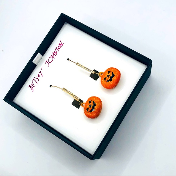 LAST ONE! Betsey Johnson Halloween Pumpkin Drop Earrings - Picture 3 of 4